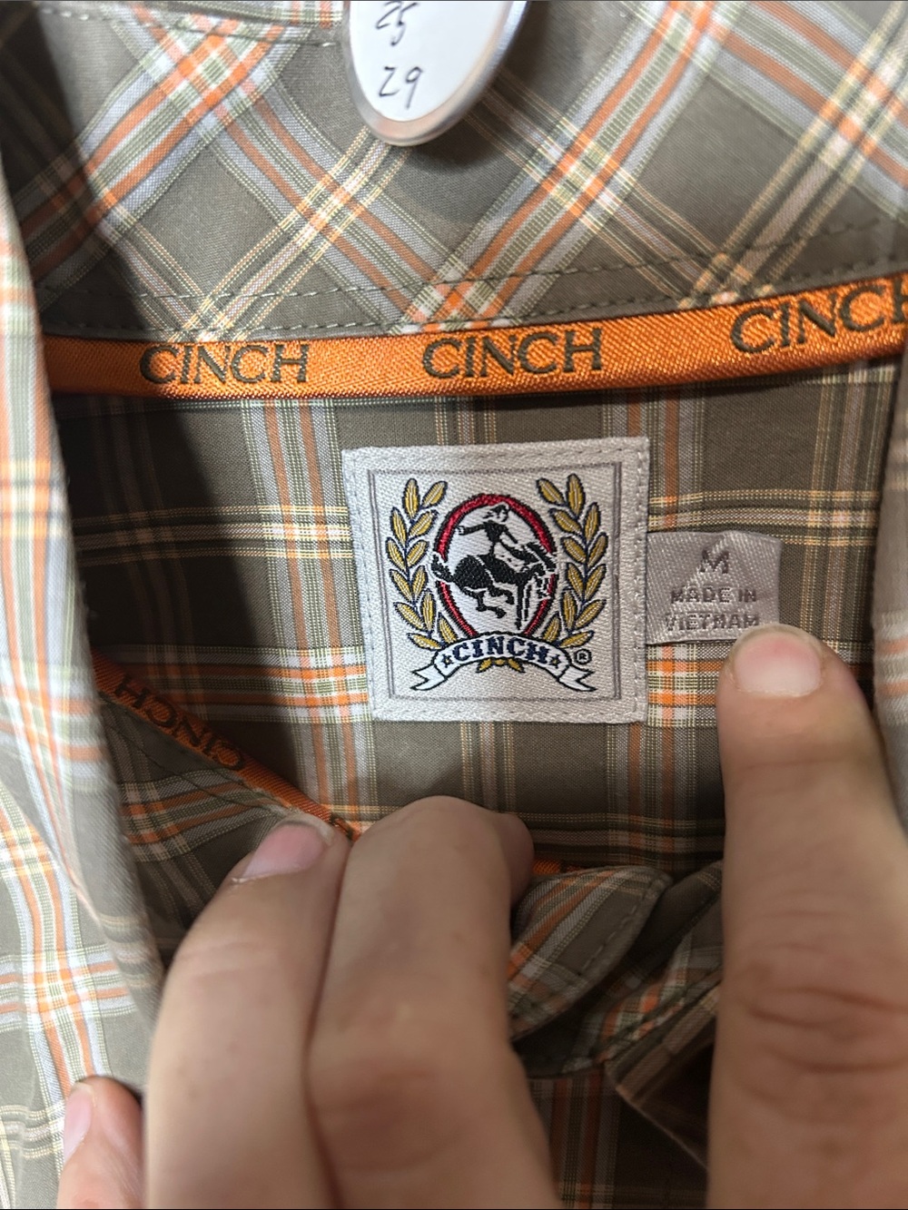 CINCH Men's Plaid Button-Up Shirt - Olive & Tan - Picture 2 of 5